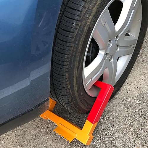 Miniatura 4 de Hedume Cerradura de rueda con abrazadera de neumático, abrazadera de rueda de bloqueo de remolque resistente con 2 llaves rojas, bloqueo de