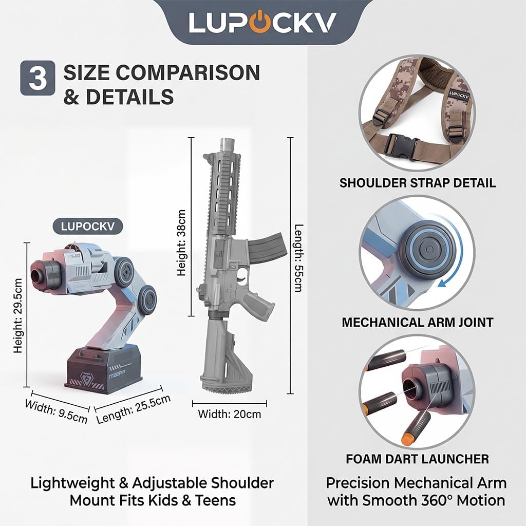 Smart Tracking Mechanical Arm Foam Blaster, Wearable Shoulder Mount with Dual Control, Cool Inductive Robot Arm Tracking Blaster, AutoAim Robot Arm Toy for Adults