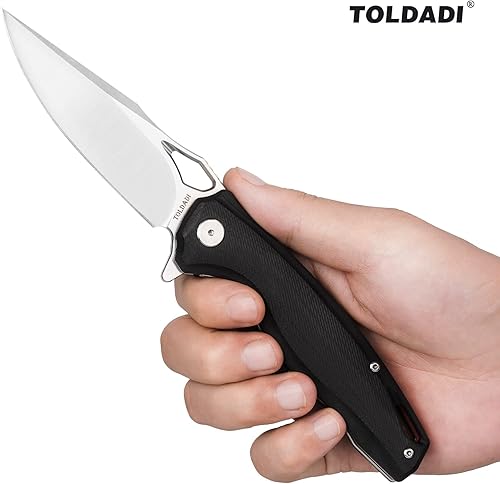 Miniatura 5 de Toldadi Cuchillo de bolsillo plegable, cuchillo de bolsillo de hoja D2 de 3.5 pulgadas para hombres, cuchillo EDC con mango G-10 con clip, cuchillo