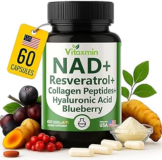 NAD Resveratrol Supplement 200mg with Berberine NAC Collagen - Nicotinamide Riboside NMN NADH CoQ10 Biotin Hyaluronic Acid - Hair Skin Nails Supplement - 60 Capsules