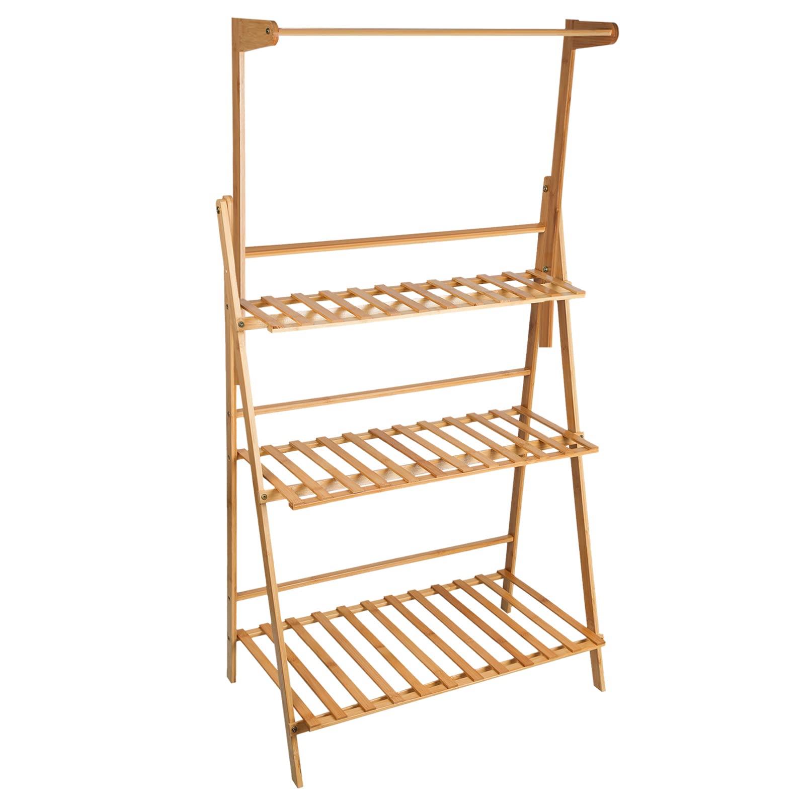 HUOLE Porte Plante Suspendue Bambou, Étagère Plante Pliable de 3 Niveaux, Echelle Fleur avec Tige Suspendue, Idéal pour Maison Balcon Terrasse Jardin - 70*40*141cm - bûches