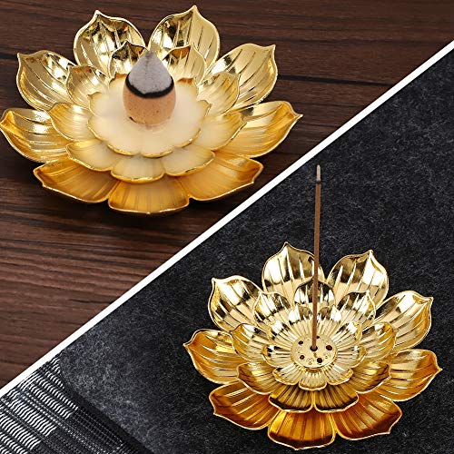 Accmor Zinc Alloy Incense Holder, Lotus Stick Incense Burner, Incense Holder For Stick/Coil/Cone Incense With Ash Catcher, Gold #TOP1