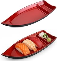 Vista 1 de JapanBargain Paquete de 2 platos de sushi con divisor, plato de sashimi japonés de 10 pulgadas, bandeja de aperitivos para salsa de soja, wasabi