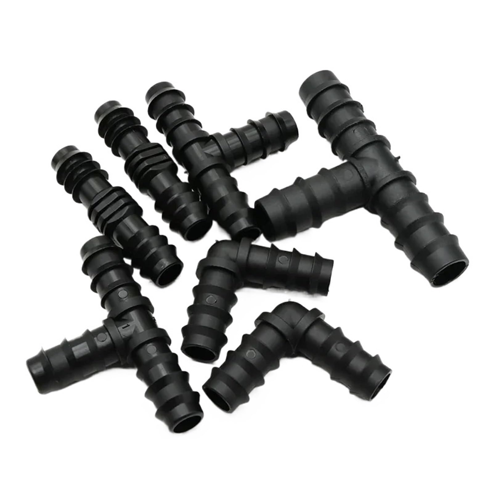 Conectores de púas de tubería de PE, 2~30 Uds., conector de extremo de reparación de codo en T, juntas de conector de riego por goteo de agua for jardín, 16mm, 20mm y 25mm(Tee,20MM_20 PIECES)