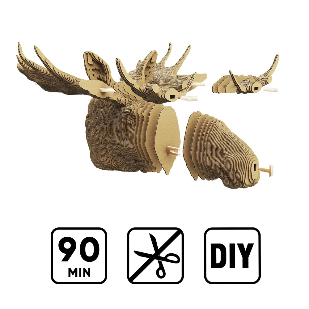 Élan Puzzle 3D en Carton – Maquette à Monter | 308 Pièces, 27 × 20 × 17 cm – Kit Sculpture DIY à Peindre, Matériaux Recyclés, Ados & Adultes, Idée Cadeau Déco