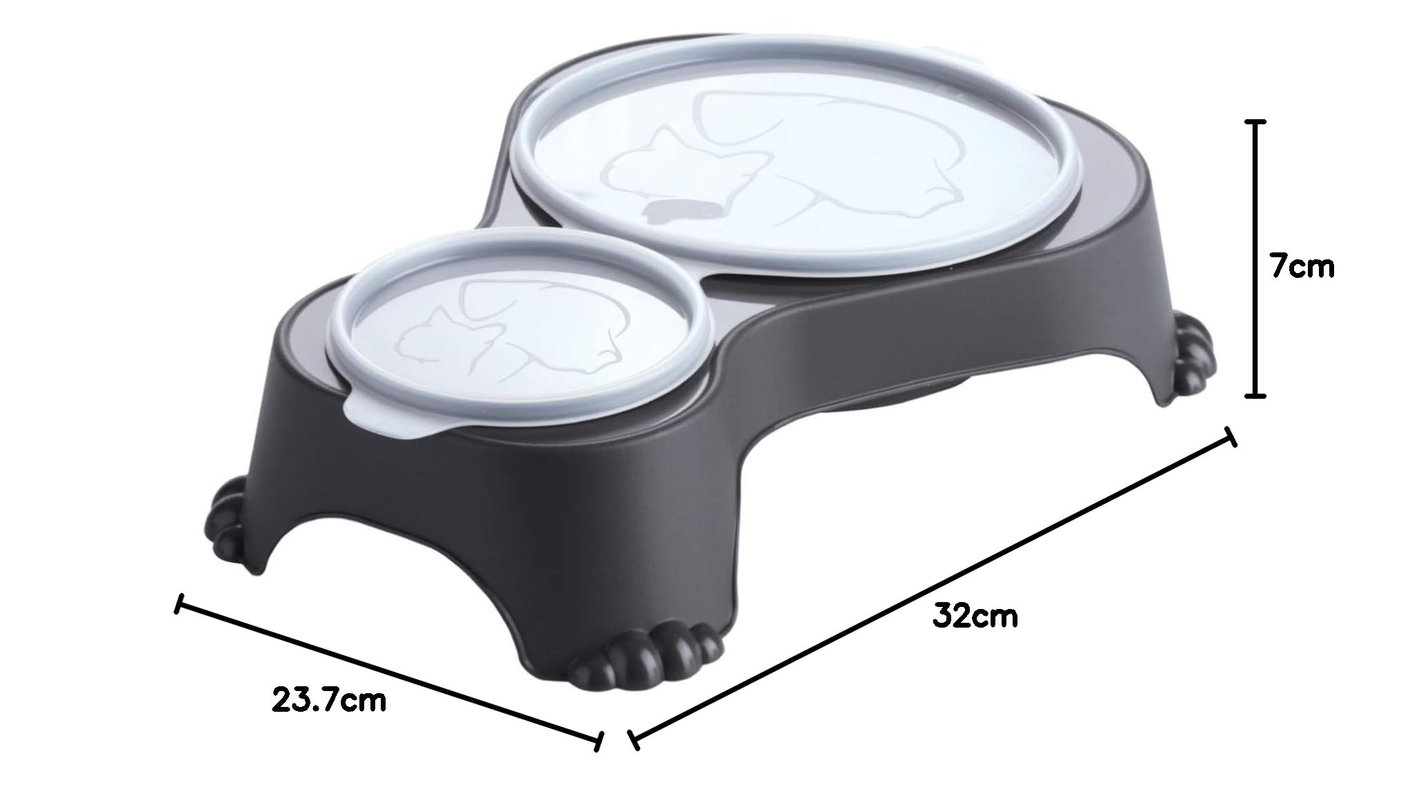 Rotho MyPet Sally Double Bol d'alimentation avec Couvercle, Plastique (PP) sans BPA, Anthracite, 1l + 0.28l (32.0 x 23.7 x 7.0 cm) (Lot de 2)