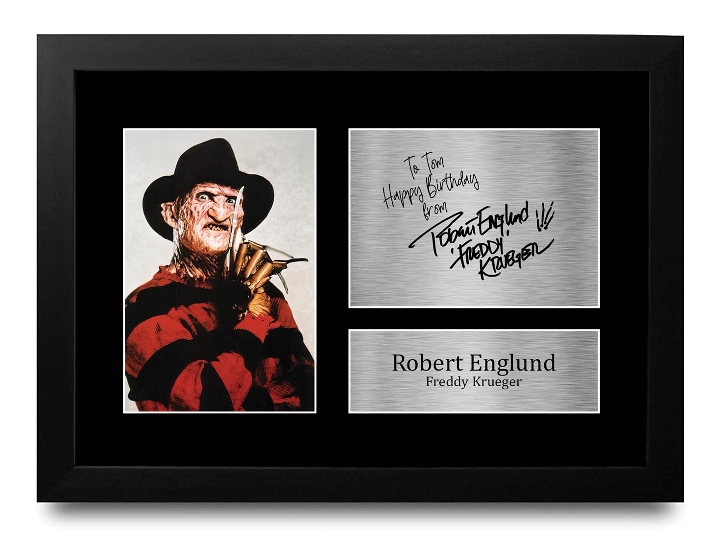 HWC Trading Freddy Krueger A Nightmare on Elm Street Personalised Gift - Signed Autograph Picture, Framed A4 Horror Film Memorabilia with Custom Name Message for Birthday Christmas Wedding