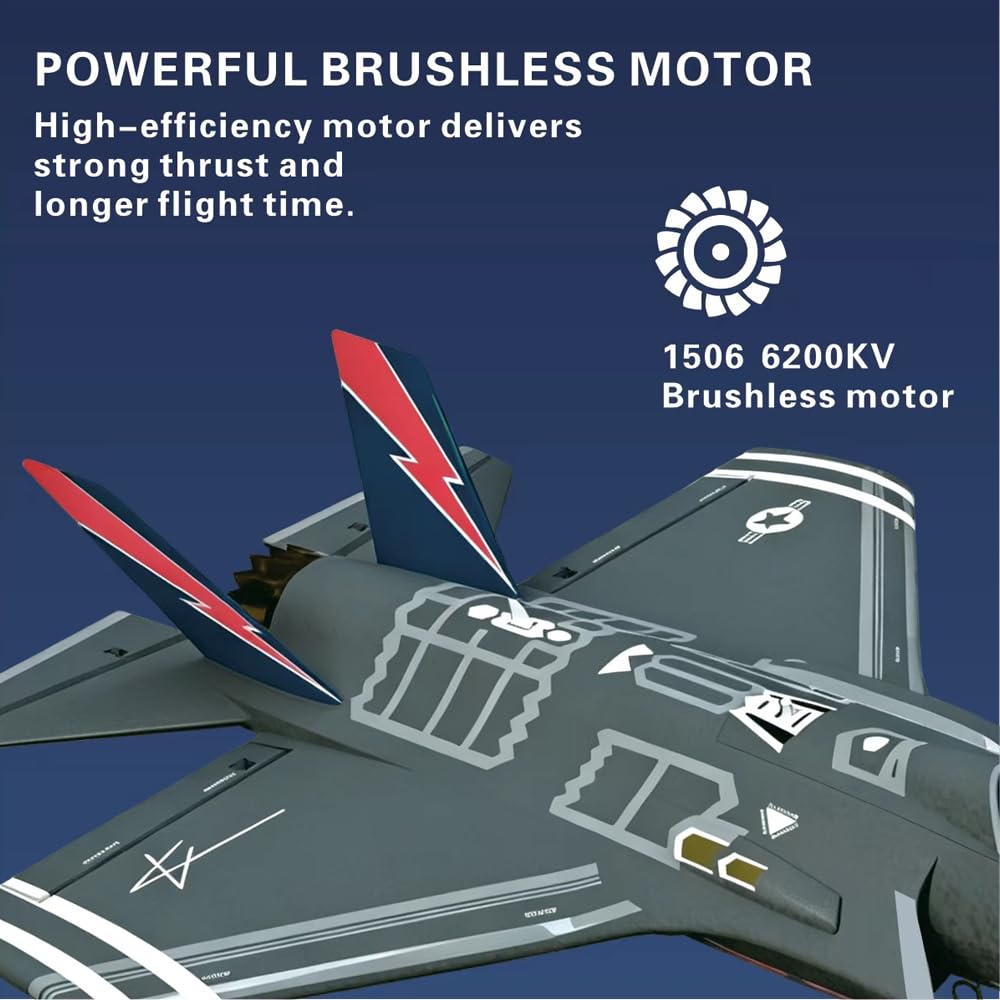 F35 RC Flugzeug für Erwachsene 3D6G Brushless 40mm EDF RC Jet | 2,4GHz 4 Kanäle RC Flugzeug mit Gyro Stabilisierung EPP Schaumstoff Stunt Segelflugzeug inklusive 2 Akkus und Ersatzteilen