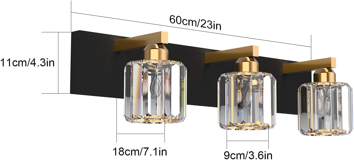 Aipsun Crystal Vanity Light Black Modern Vanity Lighting Fixtures 3 Lights with 4 Lights
