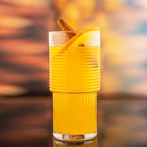 Miniatura 5 de Vasos acanalados, taza de vidrio Highball, 6 vasos apilables, vasos de cóctel, cristalería vintage para cóctel, jugo, té helado, agua, café helado,