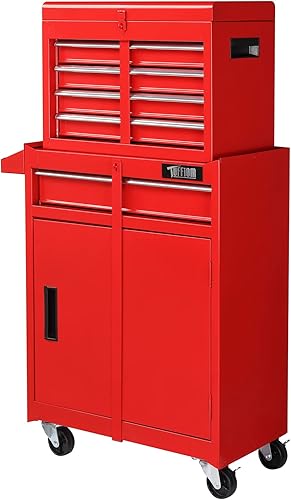 Miniatura 9 de TUFFIOM Baúl de herramientas con ruedas de 5 cajones, gabinete de almacenamiento de herramientas con cajones deslizantes, ruedas, parte superior