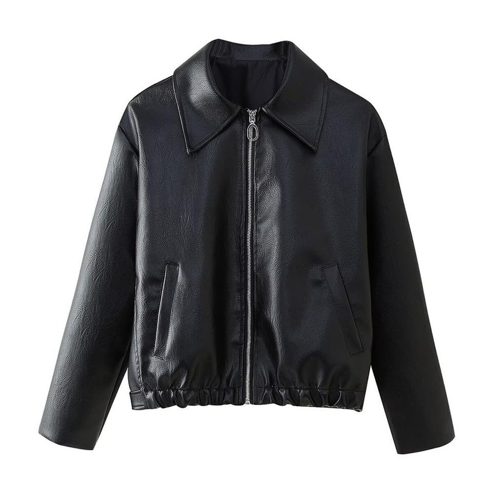 Veste blazer pour femme en similicuir noir de qualité supérieure avec poches