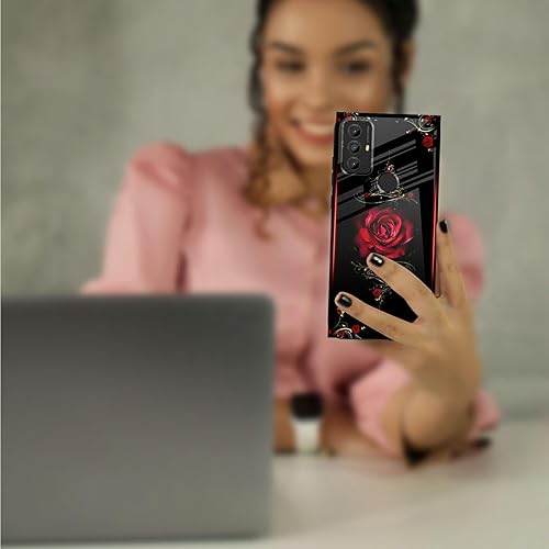 Miniatura 7 de Funda para teléfono Motorola Moto G Play 2023 con protector de pantalla de vidrio templado delgado, cubierta negra, diseño elegante de flores rosas