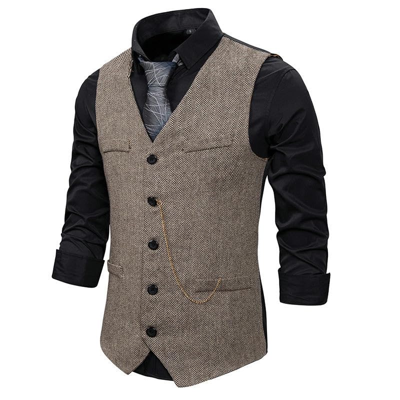 Chaleco de traje de espiga con ajuste estructurado retro para hombre 5