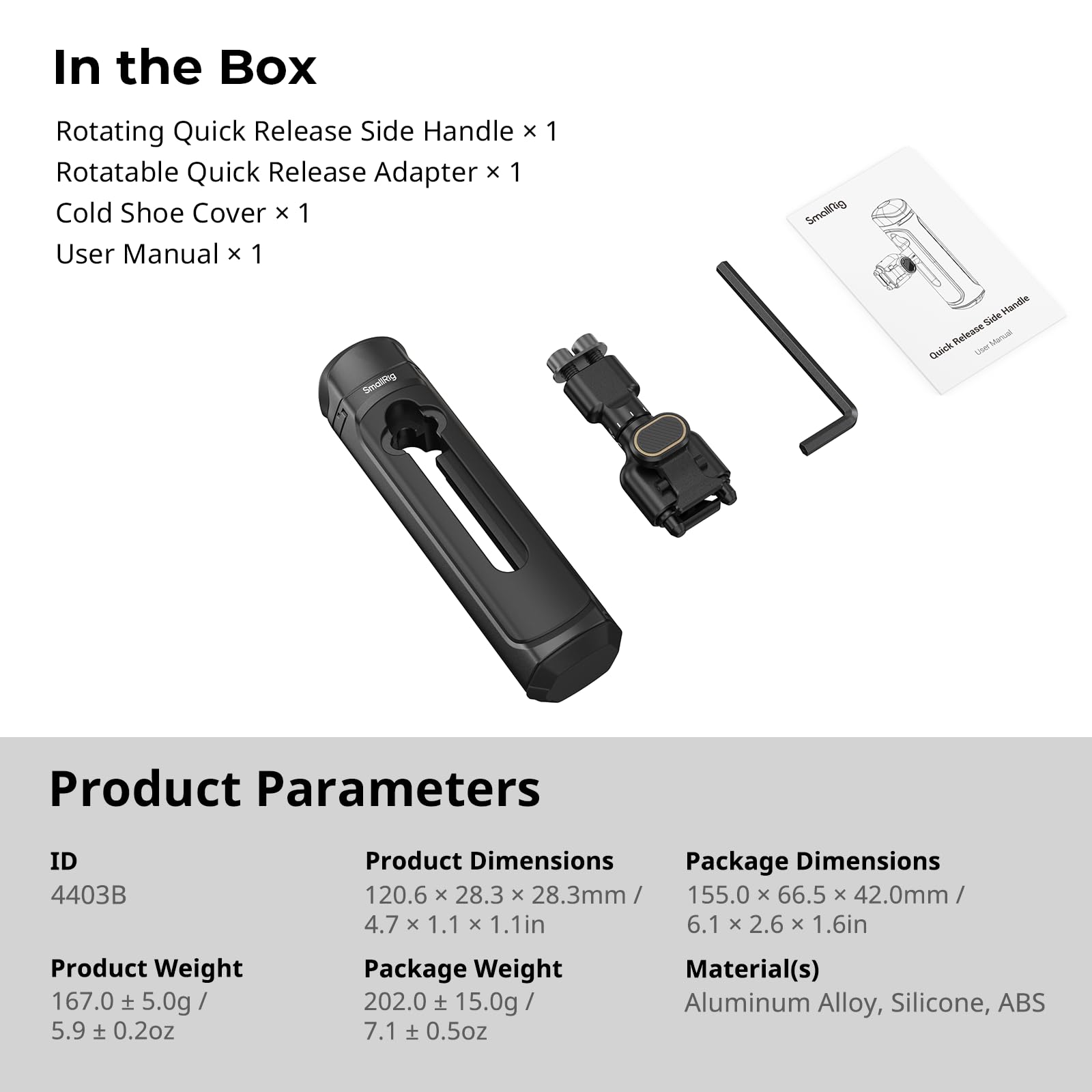 SMALLRIG Poignée Latérale à Dégagement Rapide en Aluminium pour SMALLRIG Cage de Téléphone Portable Universelle à Dégagement Rapide 4299 et iPhone 15/16 Série - 4403