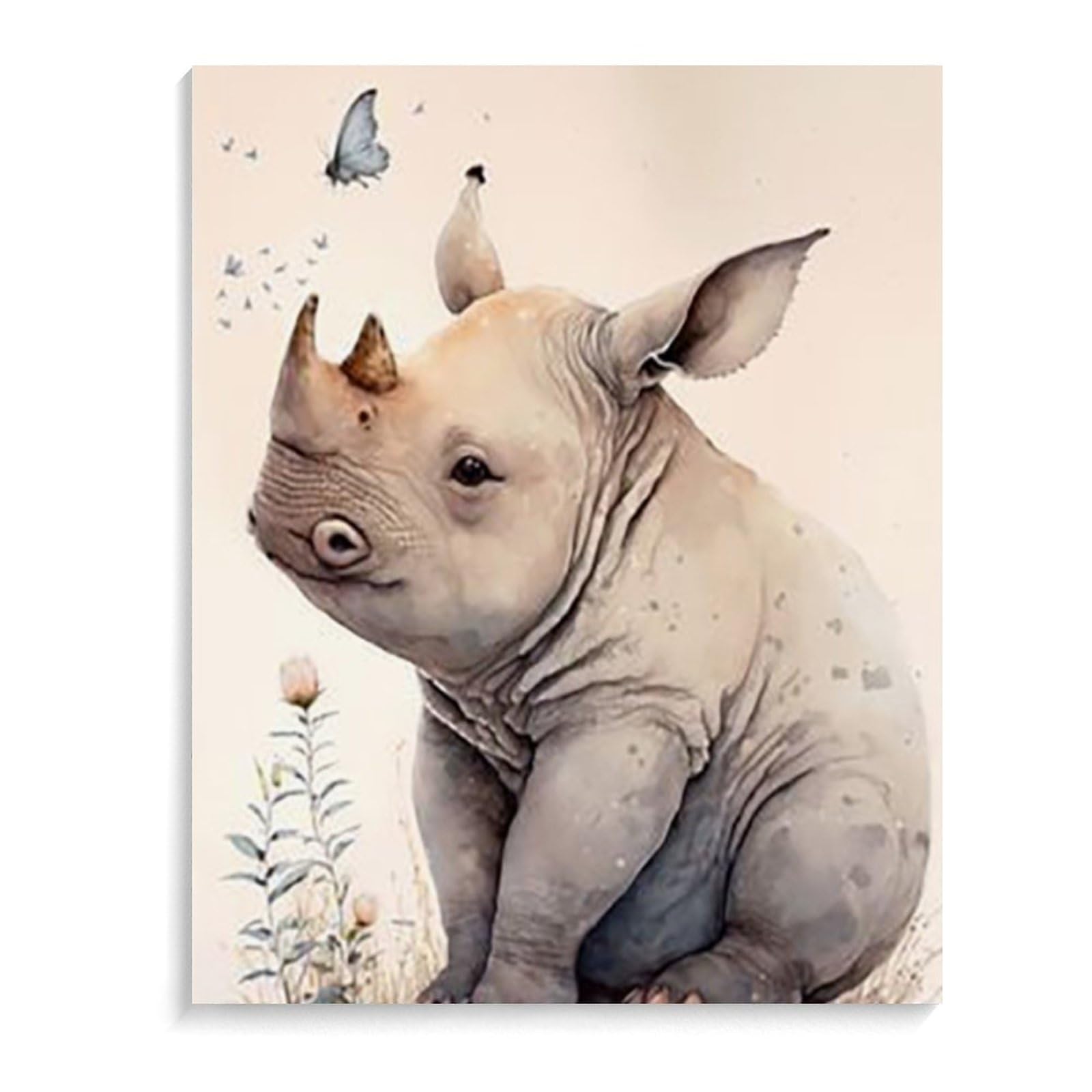 Amazon | 蝶とサイ 数字油絵 動物イラスト水彩画 数字キット塗り絵 手