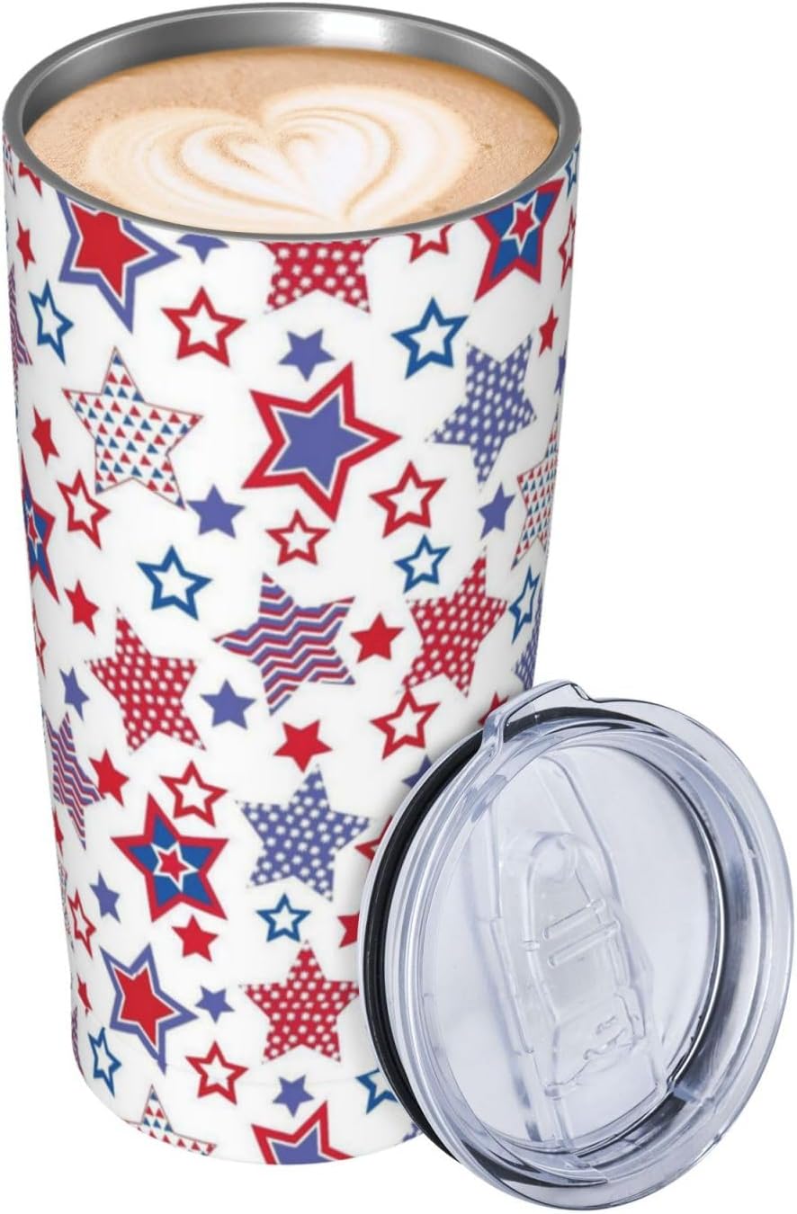 American Flag Star Tumbler with Lid and Straw Stars 20oz Insulated Stainless Steel Cup Red Blue Travel Coffee Mug Water Bottle for Women Gift for Birthday Christmas - Image 8