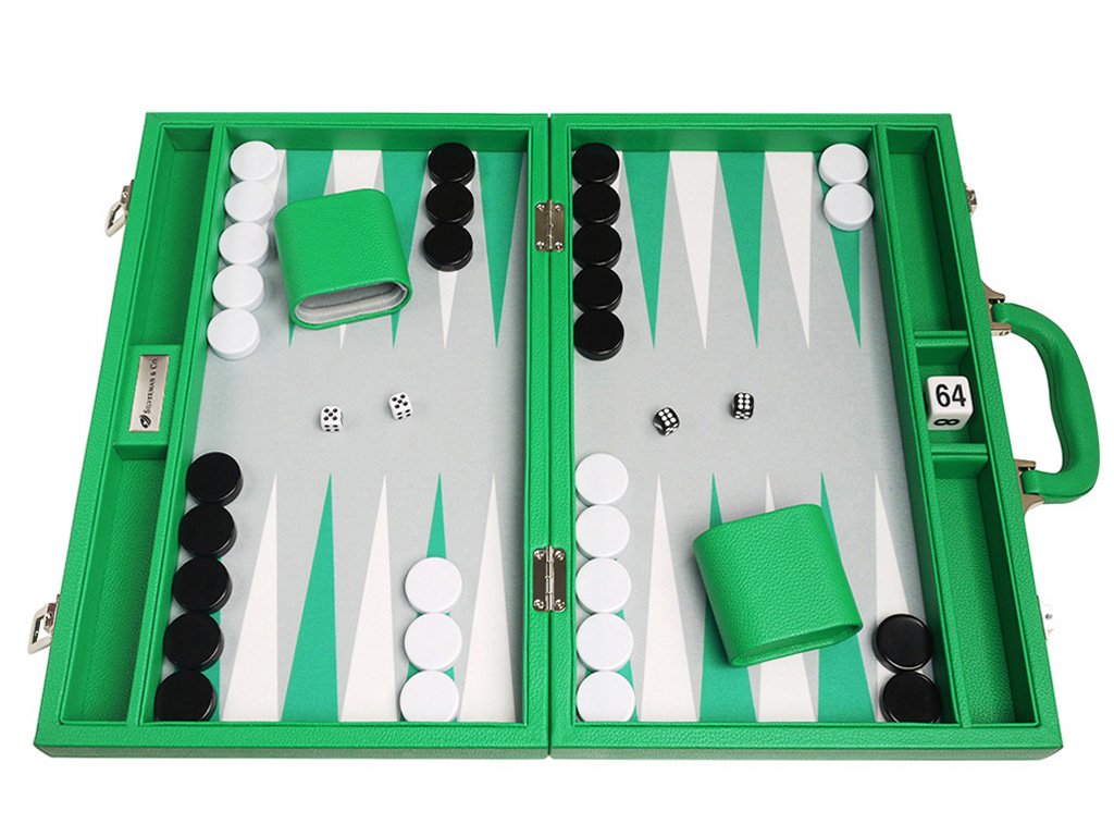 Zestaw 40 cm Premium Backgammon - średni rozmiar - zielona tablica