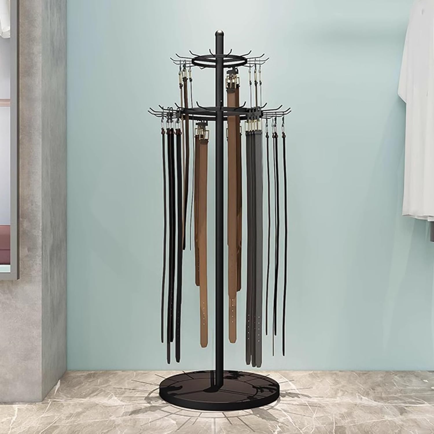 Perchero de Metal para Colgar Cinturones, Organizador de Corbatas, Soporte para Bufandas, chales, Carteras, para Tienda de Ropa, Dormitorio, Negocios, Ahorro de Espacio, Color Negro