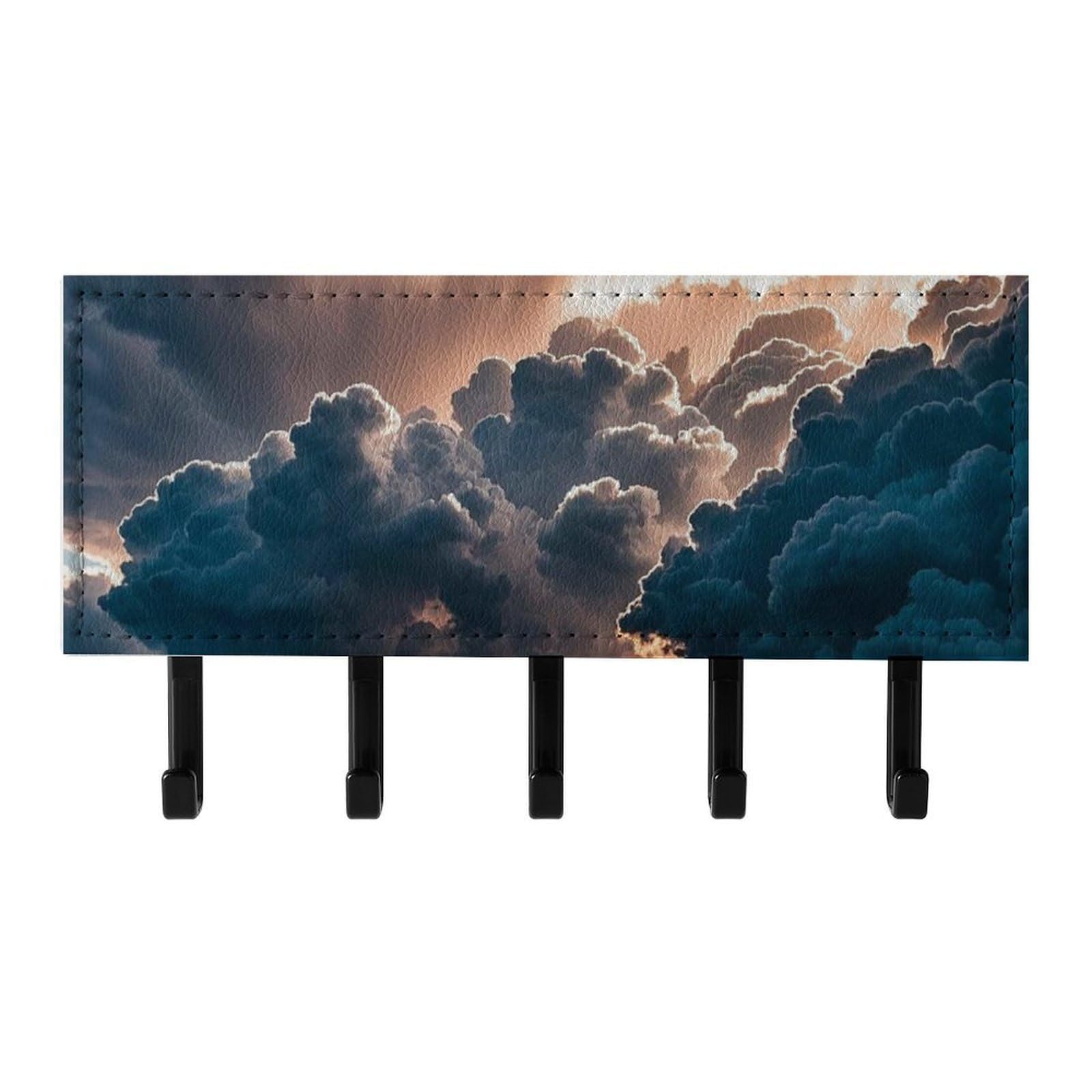 QMNLKH Magnificent Rainstorm Cloud Wall Mounted Key Rack for Home, No Drilling Key Holder with 5 Hooks, Self Adhesive Keys Chain Organizer for Hallway, Keys Hanger Shelf for Office, Doorway Black