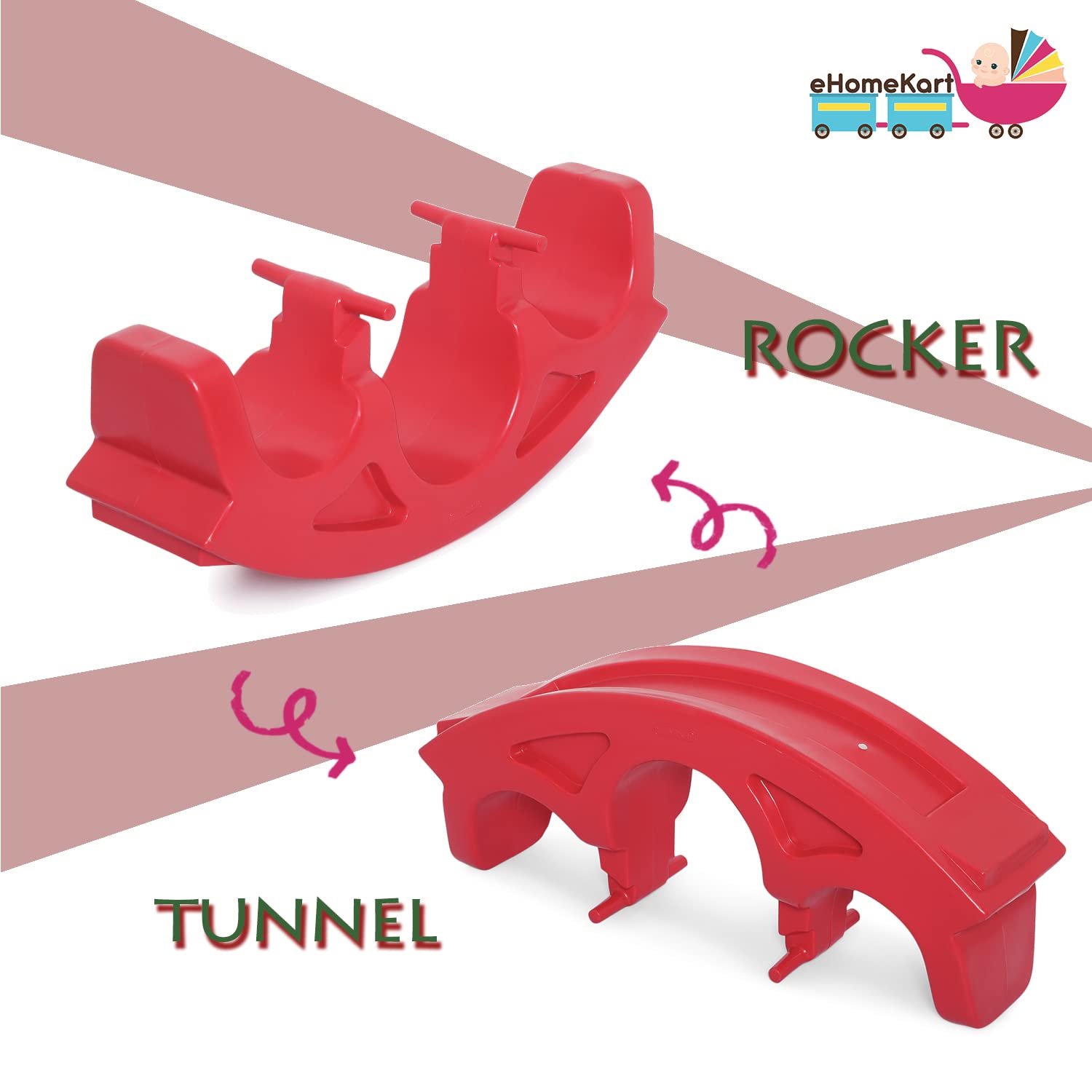 eHomeKart Playgro 3 in 1 See Saw Tunnel Rocker for Kids - 2 in 1 Tunnel and Rocker for Indoors and Outdoors - Perfect Toy for Boys and Girls of Age 1-8 Years - DIMESNSIONS: 106 x 26 x 42 cm,Red - Image 6 thumbnail