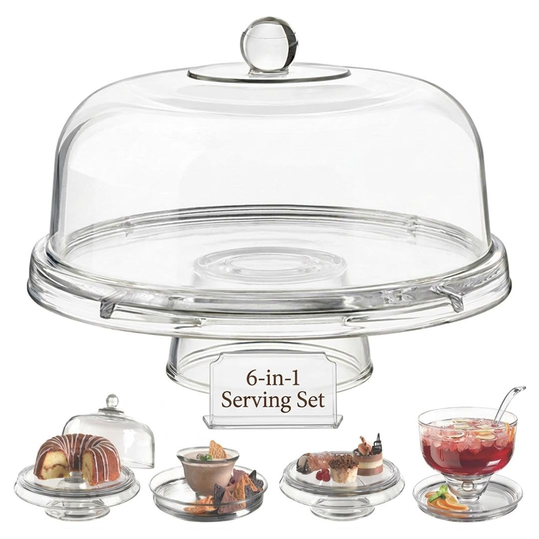 Sohler Clear Multi Functional 6In1 Cake Stand Dome Platter Dip Server Punch Salad Snack Bowl Kitchen Party Bbq Picnic Tray