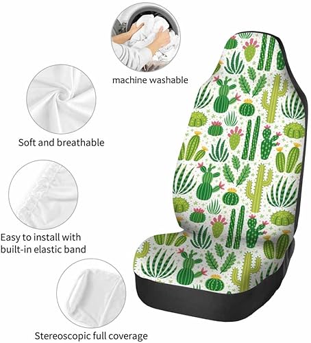 Miniatura 4 de Fundas de asiento delantero de coche con diseño de cactus verde, 2 piezas, diseño a mano, plantas del desierto, fundas de asiento automotriz,