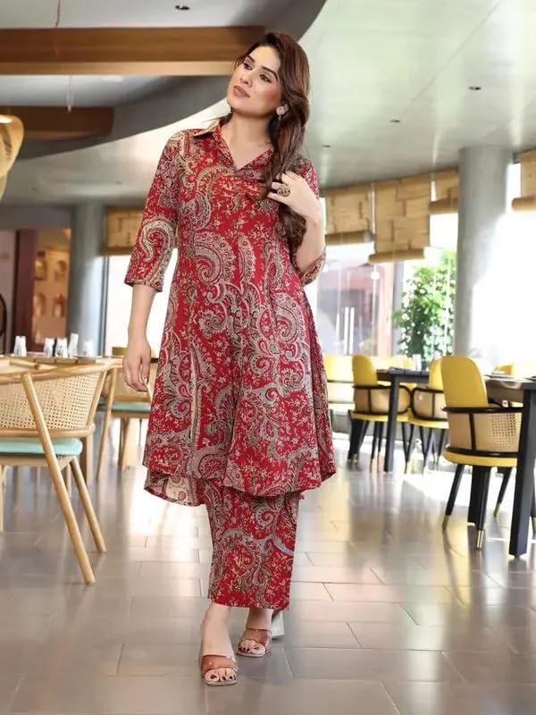 Image of Women's Viscose Printed Straight Kurta with Pant Set, Ethnic Indian Style .Silk-Like Look with Cotton-Like Comfort.