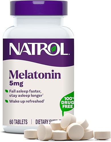 Natrol Melatonina 5 mg, suplemento dietético para un sueño reparador, suplementos de sueño para adultos, 60 tabletas de melatonina, suministro para