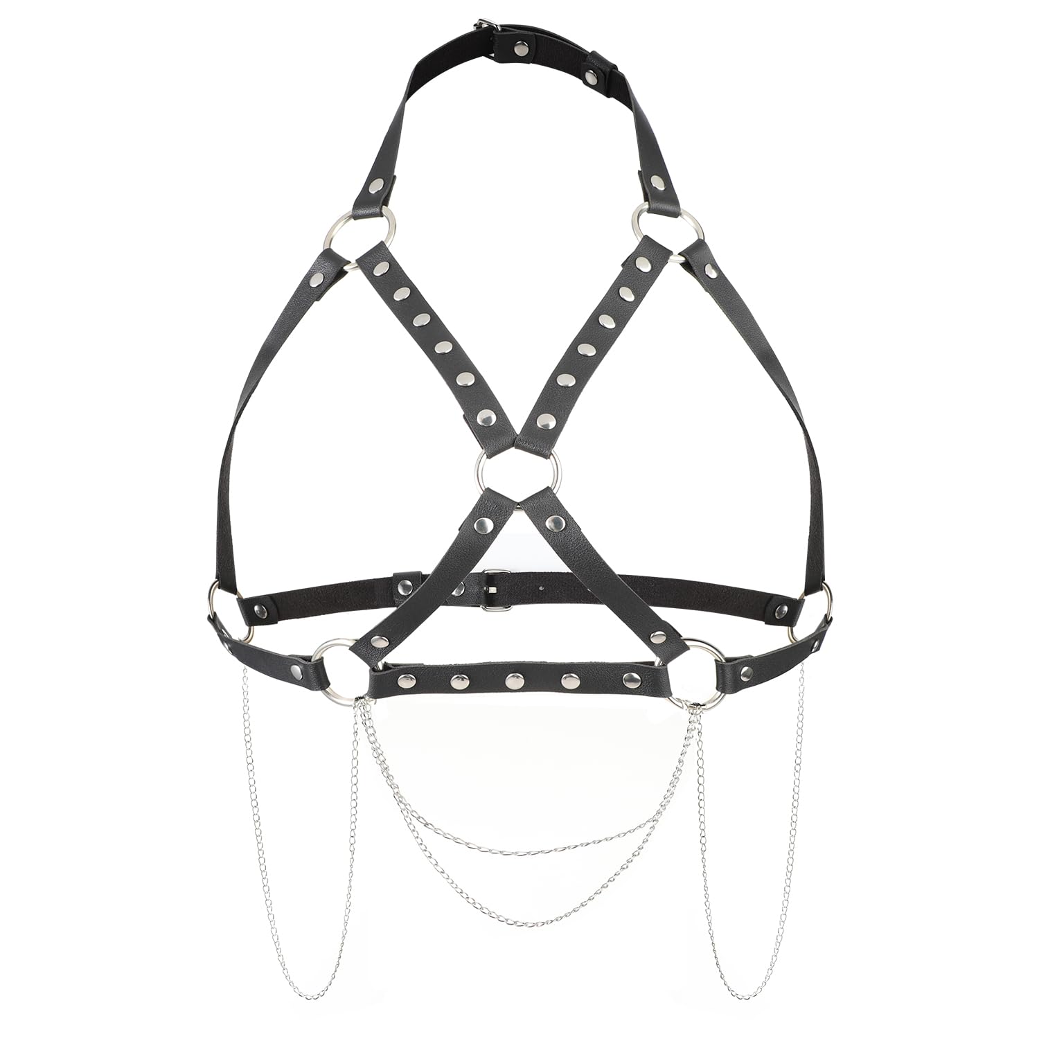 ITODA Harnais de Poitrine Punk en Cuir pour Femme Chaîne de Corps Gothique Sexy Harnais de Chaîne Réglable pour Tenue Rave Punk Corps Ceinture pour Soirée Clubbing Fête Hallowee Cosplay Jouet d’Amour