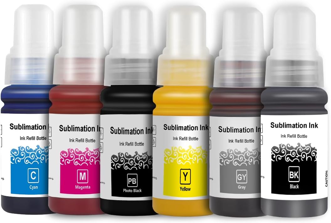 Sublimation Ink Refillable for Epson ET-8550 ET-8500 Wide-Format Supertank Printers for Heat Transfer (6 Bottles of 70 ML,BK,PB,C,M,Y,GR)
