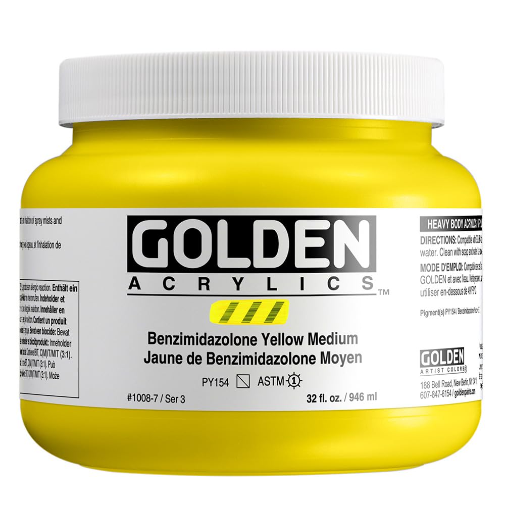 Golden Heavy Body Acrylique Benzimidazolone Jaune Moyen pot 32 oz premium