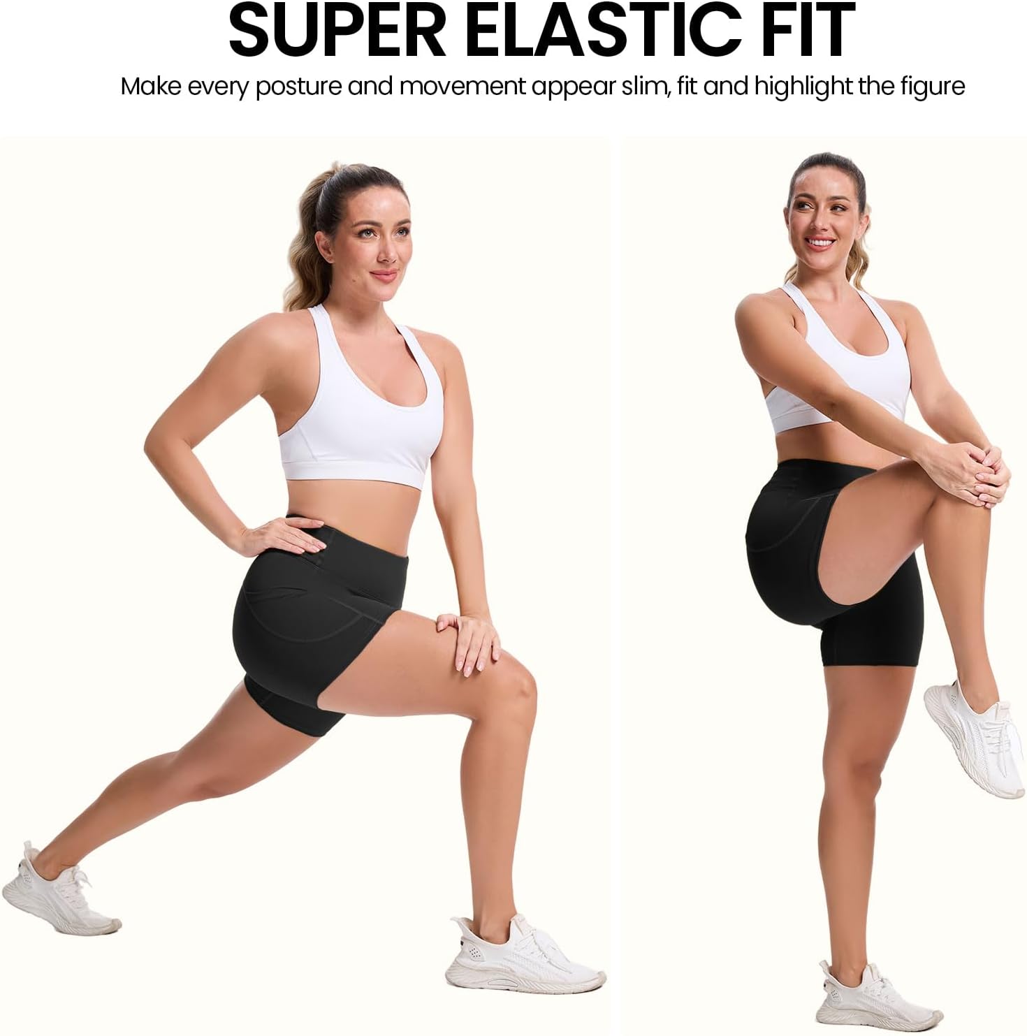 ハイウエスト ヨガショーツ 女性用 ポケット付き - バターのように柔らかいバイカーショーツ 腹部コントロール ワークアウト ランニ