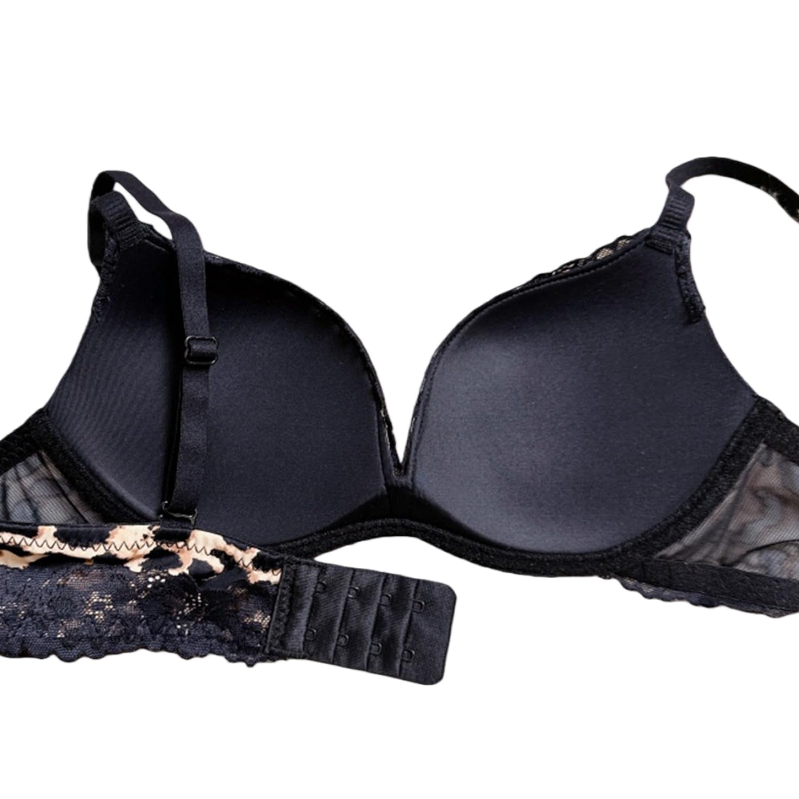 Reggiseno Donna con Ferretto Set da 3 Pezzi Pizzo Push Up Intimo Imbottito Sostegno Comodo Quotidiano Nero Maculato