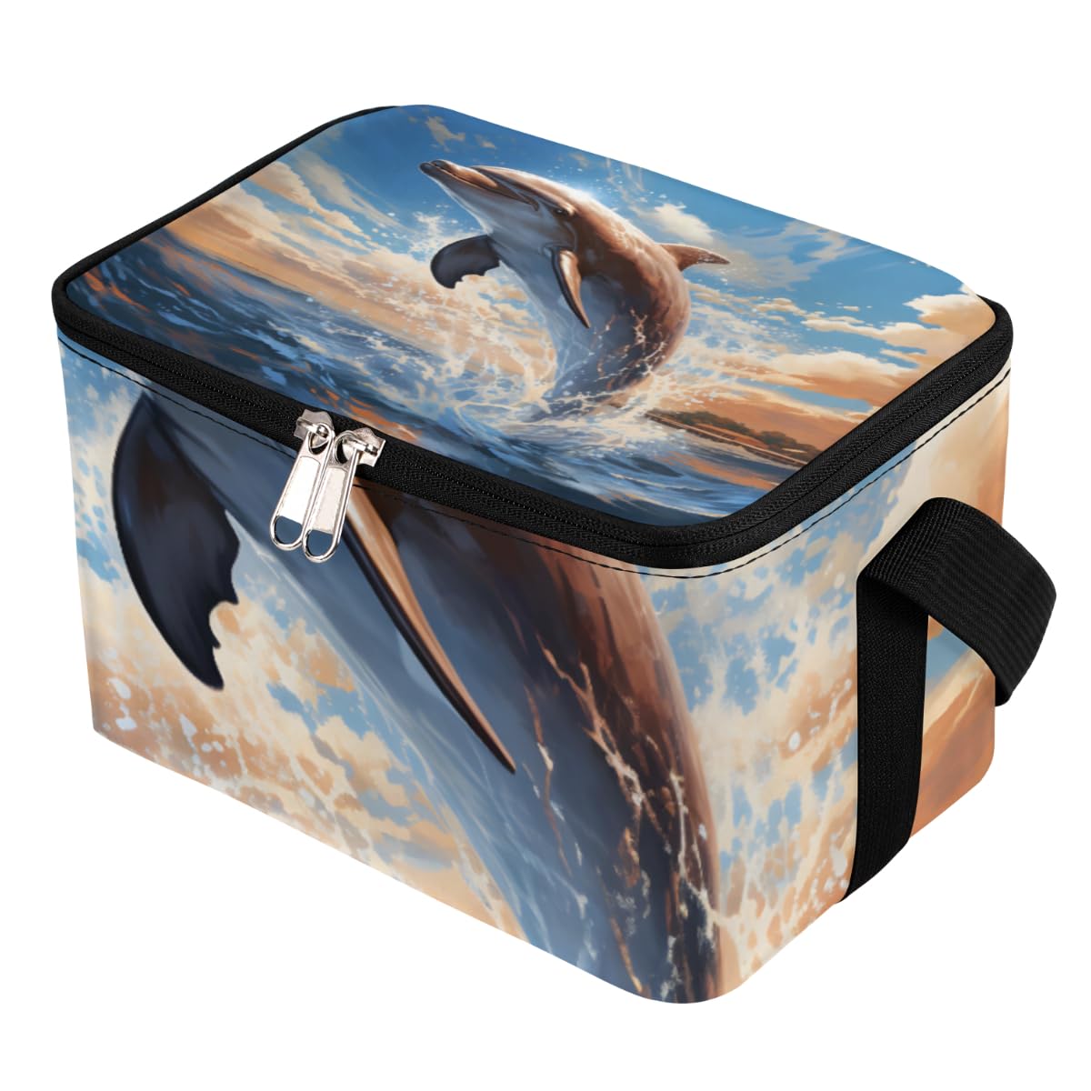 GzLeyigou Lunch Bags for Women Men 9 Cans,Ocean Dolphin Hot & Cold Food Delivery Bag Insulated Grocery Bag Insulated Lunch Box Aquatic Animal Cooler Bag for Office Work Picnic Beach