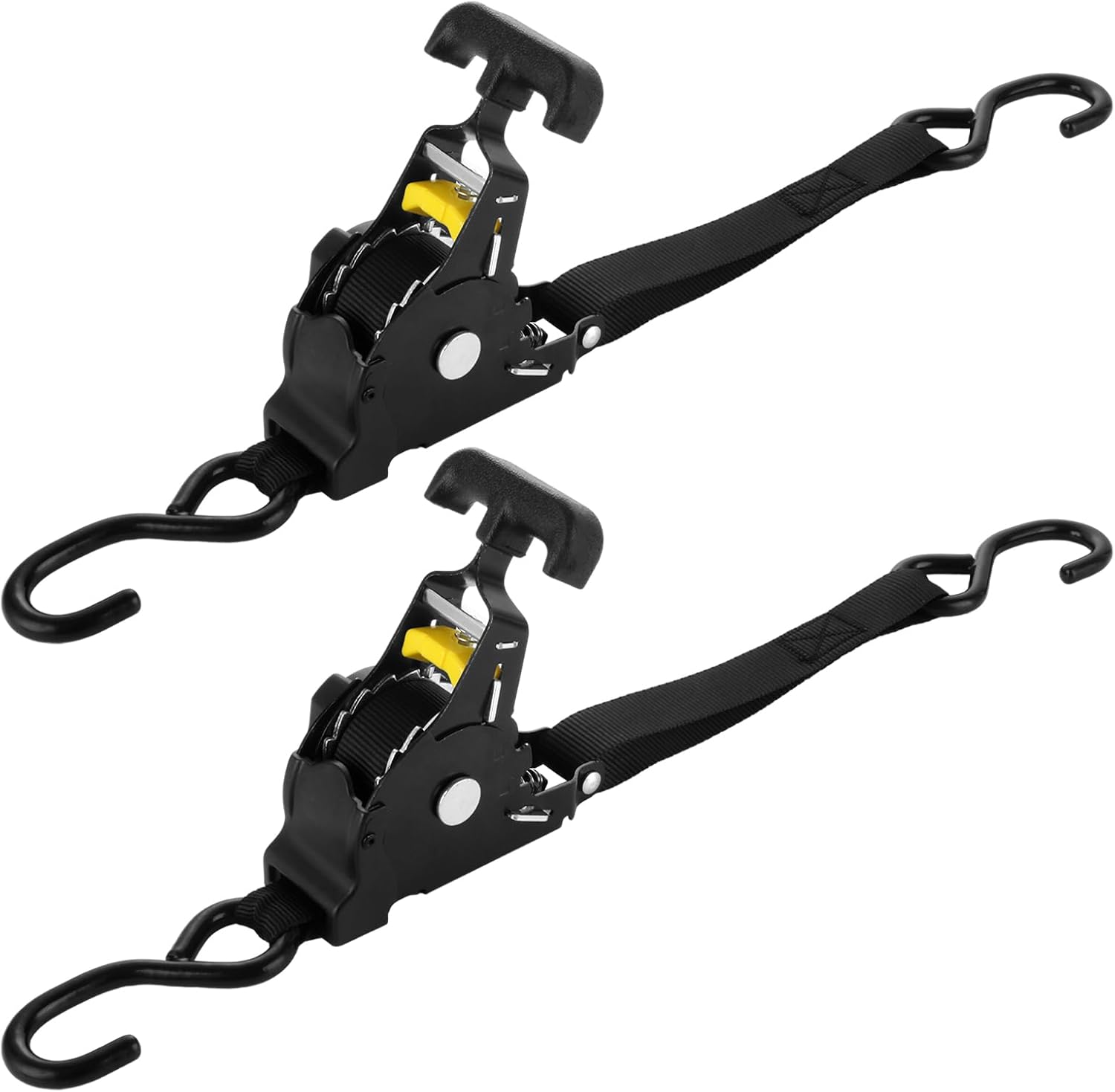 2 Pack 1 Inch Retractable Ratchet Straps Heavy Duty 10ft Self Retracting Tie Down Straps with S Hook, 1500 LBS Break Strength, AutoRetract Ratchet Straps for Motorcycle, Kayak, ATVs, Boats