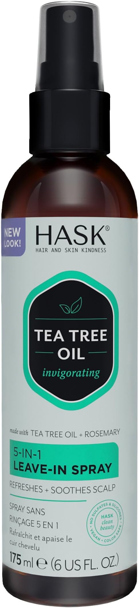 HASK Invigorating TEA TREE OIL 5-in-1 Leave In Conditioner Spray for all hair types, color safe, gluten free, sulfate free, paraben free - 6 Fl Oz