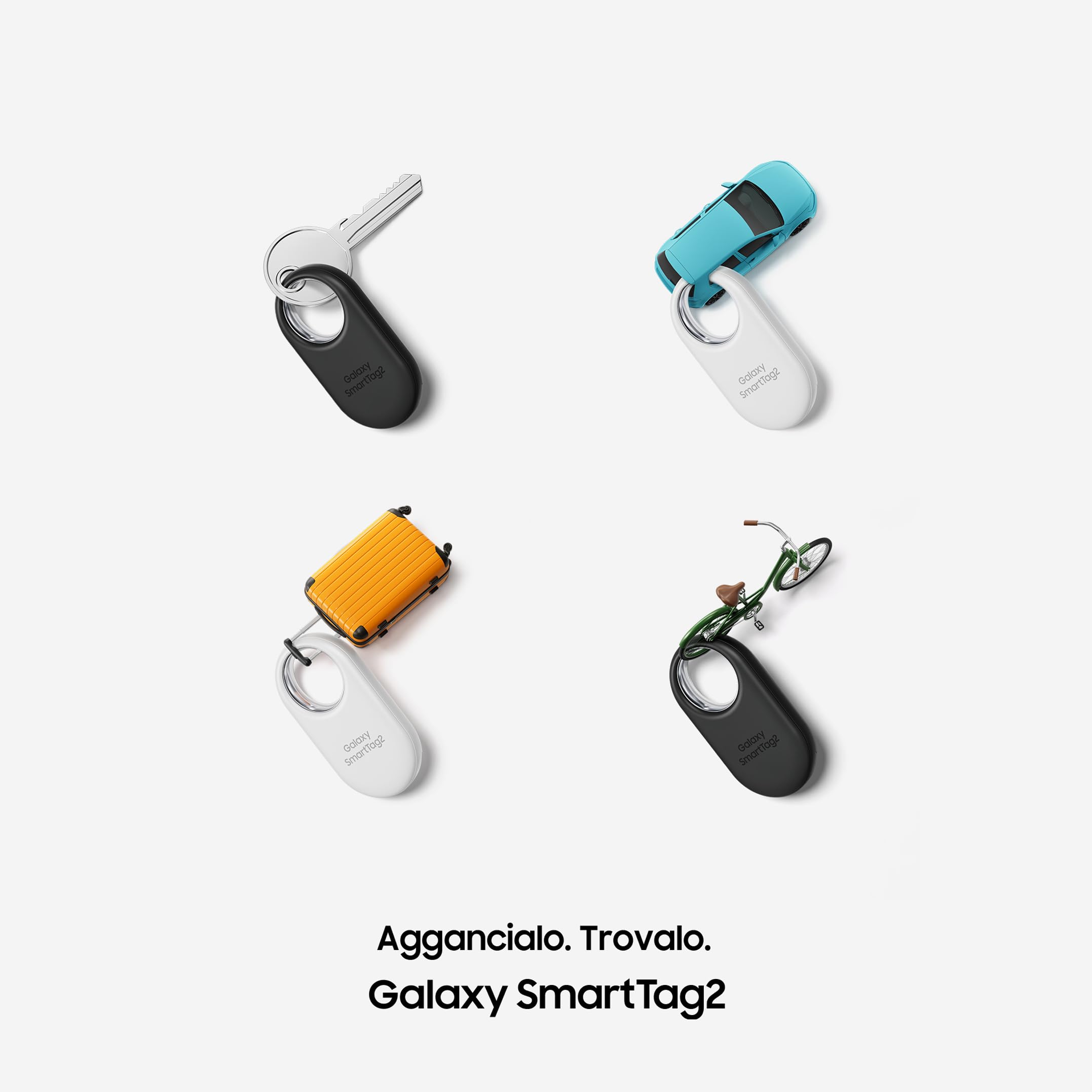 Samsung Galaxy SmartTag2 (4 Pezzi) Localizzatore Bluetooth con Modalità Smarrito, Design compatto, Batteria a lunga durata, Resistenza IP67, Black e White 2023