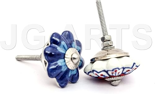 Miniatura 6 de JGARTS Juego de 25 pomos de cerámica pintados a mano azules y blancos de calabaza para cajones de gabinete (25)