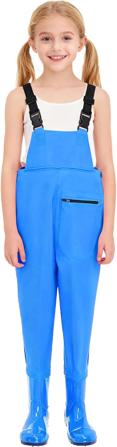 dPois Kids Girls Chest Waders Non-Slip Bootfoot Waterproof Jumpsuit for Fishing Duck Hunting