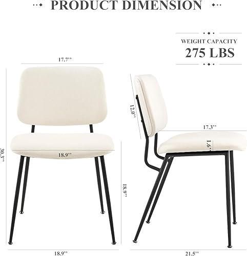 Miniatura 3 de COLAMY Juego de 2 sillas de comedor tapizadas modernas, sillas de comedor de tela, sillas de comedor elegantes con patas de metal sólido y respaldo