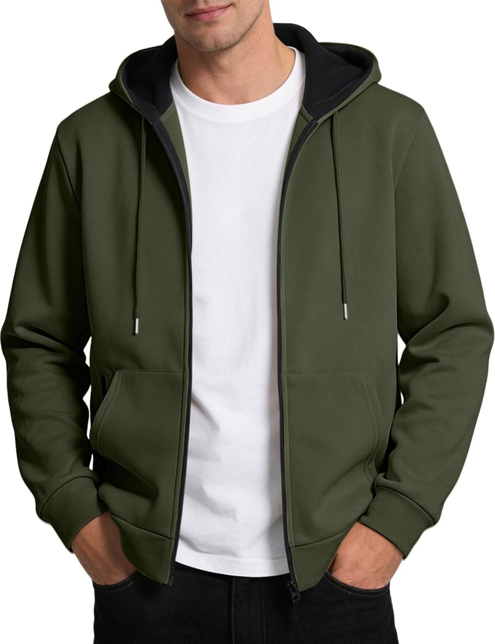 Mens Zip Up Hooded Sweatshirt Casual Coat Long Sleeve Hoodies Fashion Drawstring Sw...