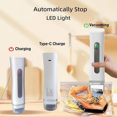 Miniatura 7 de Sellador al vacío de mano para alimentos, juego de bolsas de almacenamiento de alimentos, bolsas reutilizables (bomba selladora al vacío + 14 bolsas)
