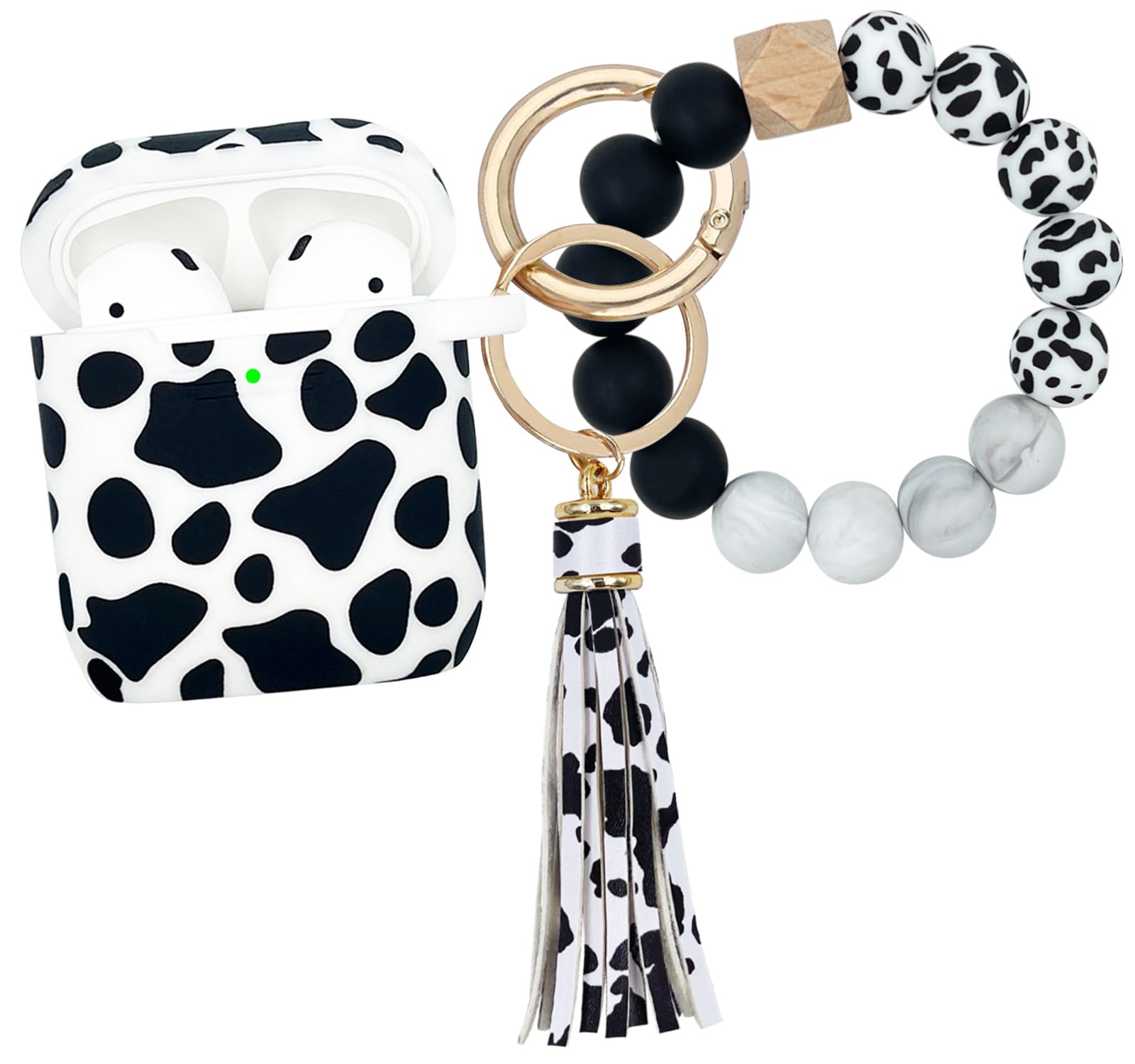Compatible with AirPods Case Cover, Soft Silicone Protective Cover with Bracelet Keychain, Compatible with Apple AirPods 2nd 1st Generation Charging Case (Cow)