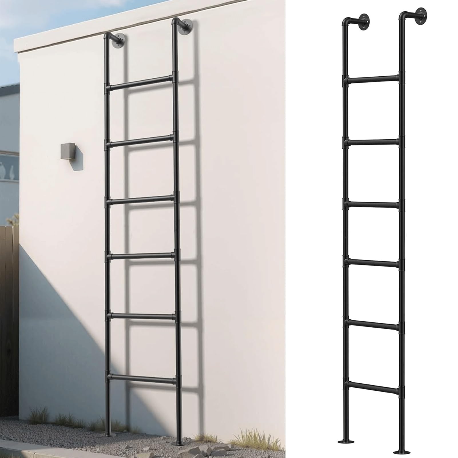 MXXQRHF WallMounted Attic Loft LadderHeavyDuty Metal Step Ladder for Indoor/Outdoor Use Ideal for Basement Windows & High Loft Beds (61in/155cm)