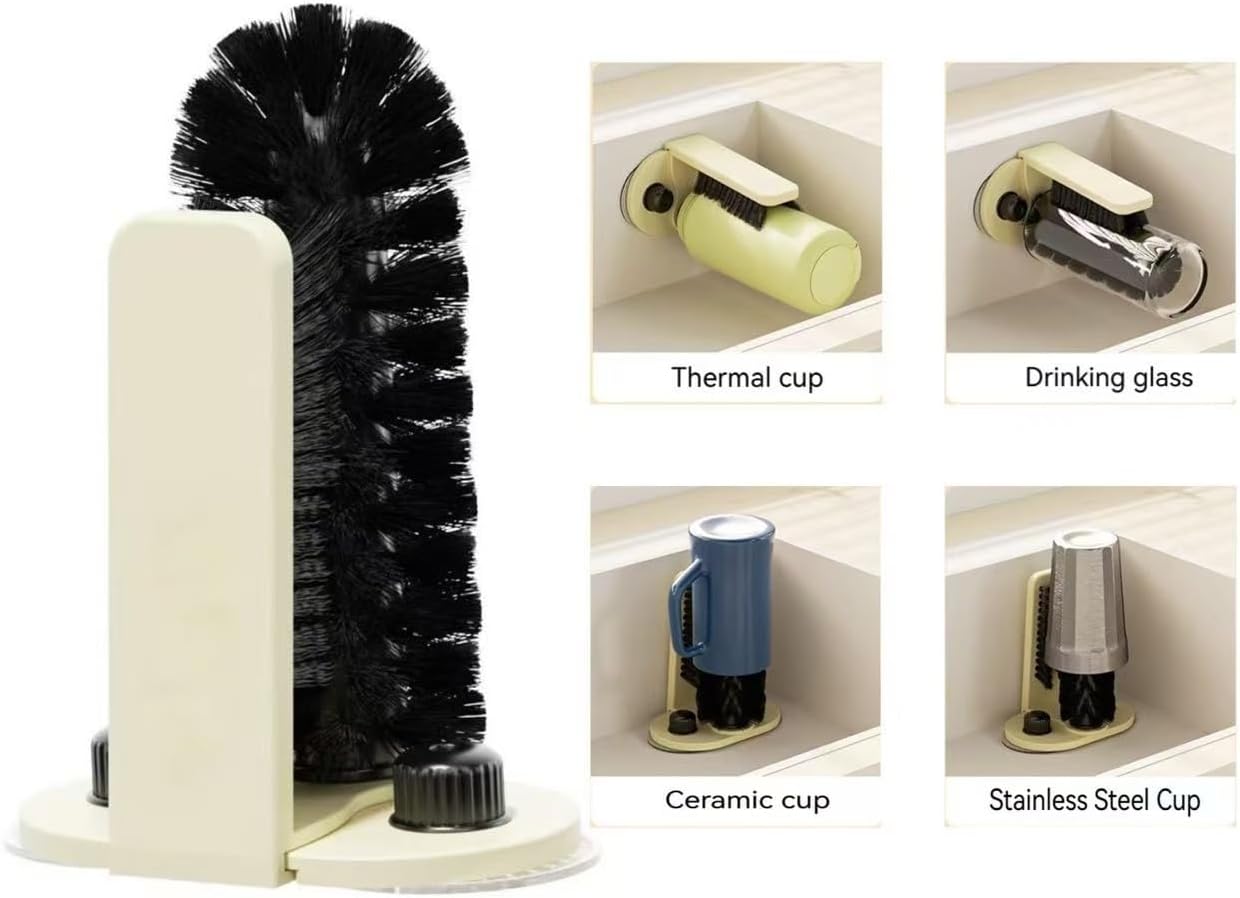 Dual-Brush Glass Washer, Suction Cup Sink Washer, Rotating Cup Brush, Household or Kitchen Sink Cleaning Tool, Suitable for Stemmed Glasses, Wine Glasses, Glassware, Coffee Cups, etc. (3)