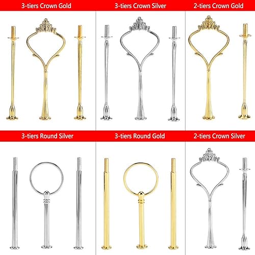 Miniatura 7 de Paquete de 3 bandejas para cupcakes de varios niveles con mango para platos de frutas (corona de 3 niveles, plata)