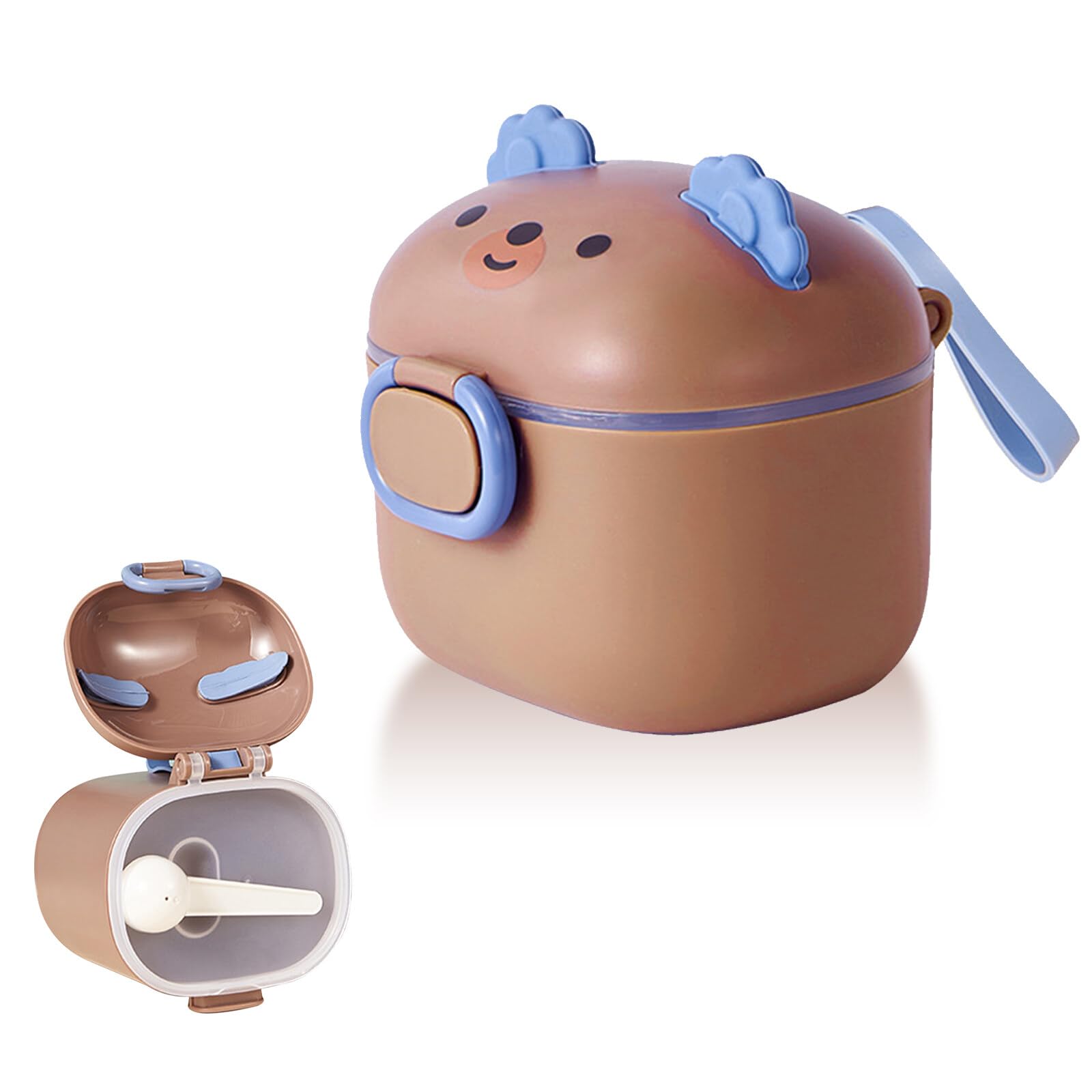 Dispensador Leche en Polvo Bebe, Recipiente para Leche en Polvo con Raspador y Cuchara, Caja de Almacenamiento para Leche en Polvo para Bebé, Frutas y Aperitivos (400 ml, Marrón)