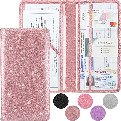 Bodskad Car Registration & Insurance Holder, Glitter Rose Gold