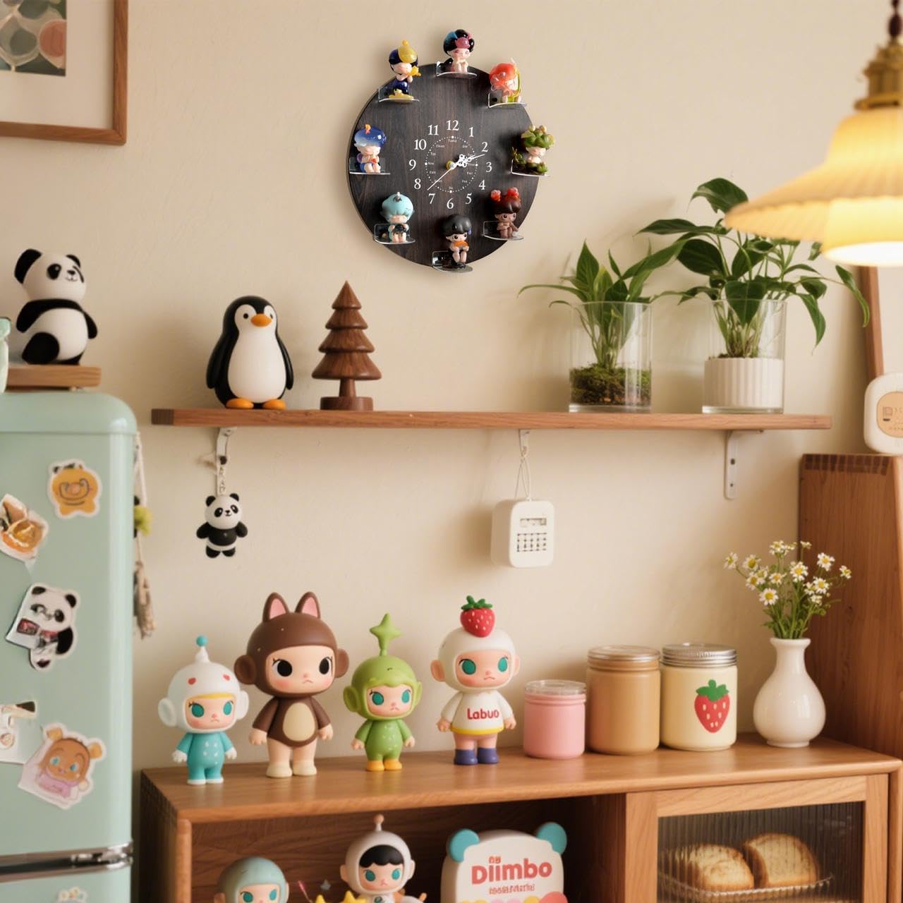 FEXIA Display Clock Case for Collectibles, 8 Acrylic Figure Display, Unique Gift for Blind Box Lovers, Stand Creative Desktop Display for Mini Toys, Vinyl Figures Accessories, Home Decor